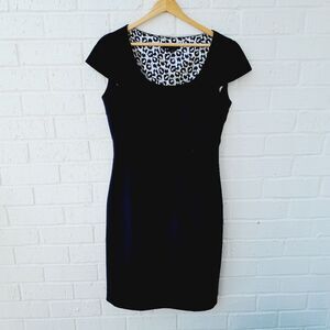 Tahari Black Cap Sleeves Sheath Stretch Dress Career Contemporary